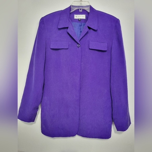 Travis Ayers Silk Purple Padded Shoulder Blazer Size 12 - Picture 1 of 11